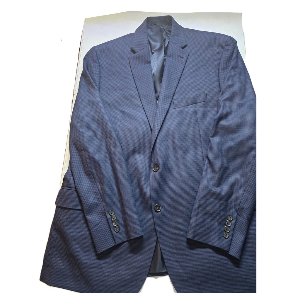 Lauren Ralph Lauren Mens Navy Houndstooth Wool Blend Sport Coat Blazer Size 48L